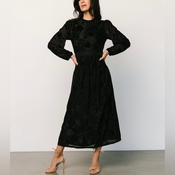 Baltic Born Dresses & Skirts - Baltic Born Christine Black Velvet Burnout Floral Midi Dress